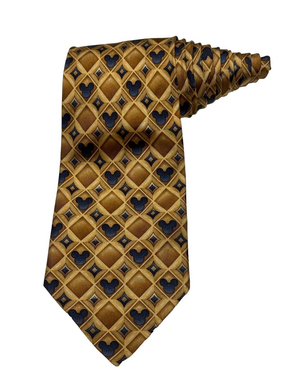 Walt Disney World Mickey Mouse Gold Blue Novelty Necktie 100% Silk